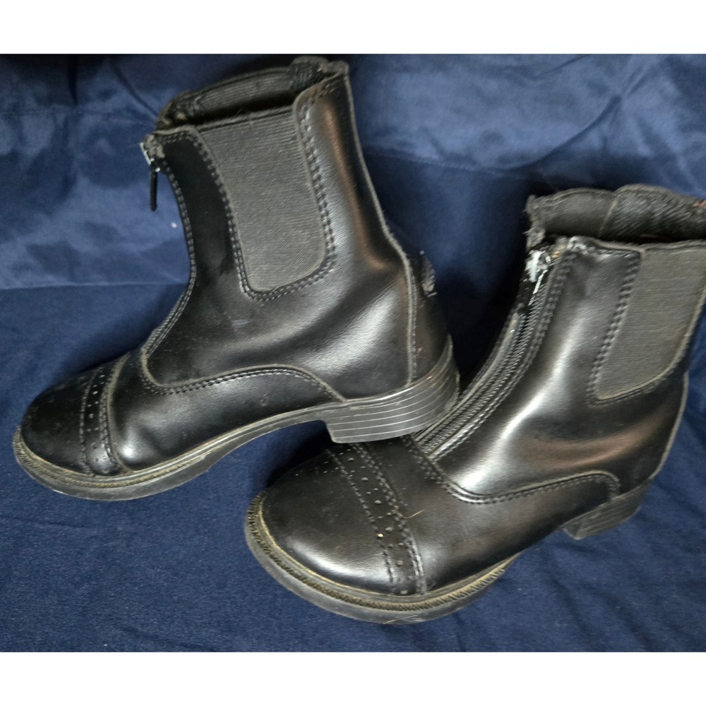Kids Black Equestrian Paddock Boots Front Zip Brogue Detail Riding Boots